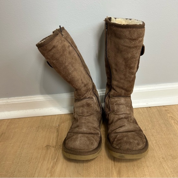 Ugg Australia Chestnut Tan Leather Sheepskin Tall Cargo Winter Boots Buckle 6 - Picture 2 of 8